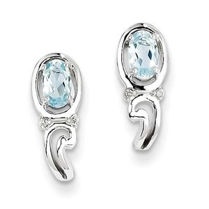 Genuine Blue Topaz Diamond Post Earrings